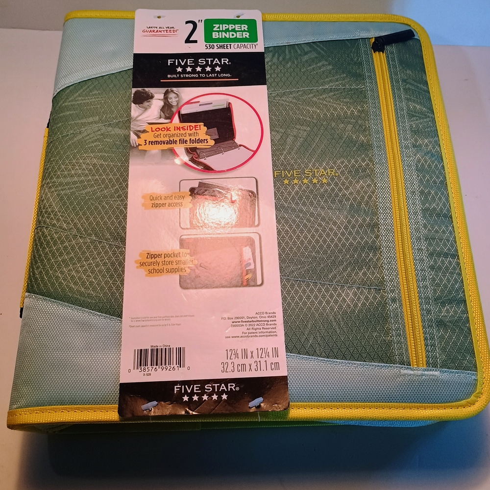 Five Star Zipper Binder in Green and Yellow